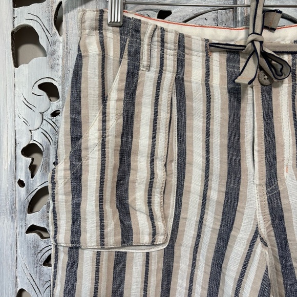 Pilcro Blue/White Stripe Linen Cotton Beach Wide Leg Baggy Cargo Pants - Picture 10 of 15